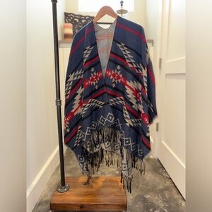 Southwestern Patterned Poncho with Fringe